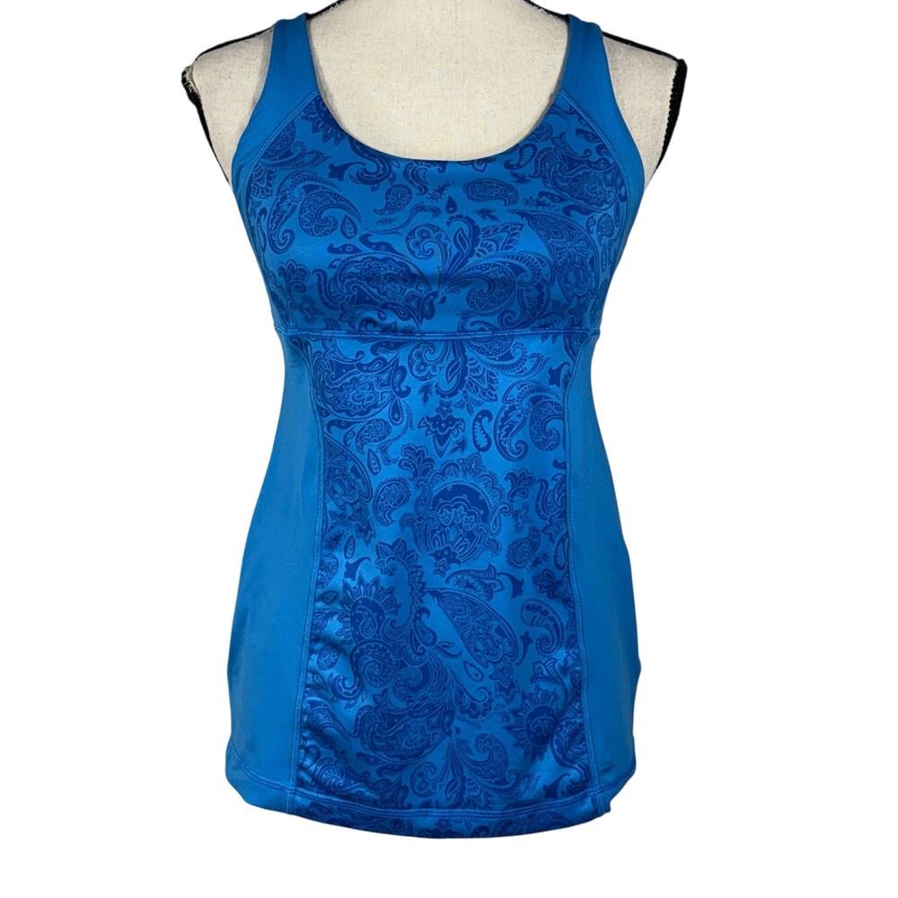 Lululemon SZ 10? Energy Tank Top Built-in Bra Stretch Wicking Criss-Cross Straps